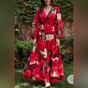 NWT Baltic Born Red and Green Floral Long Sleeve Dress